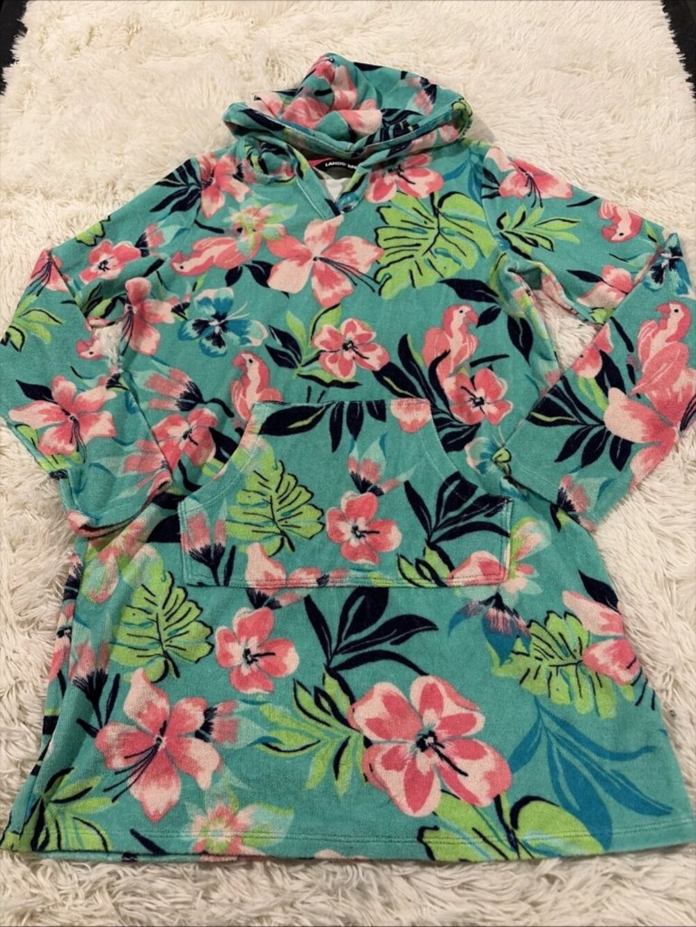 Lands End girls L beachy floral swim cover up hooded towel material